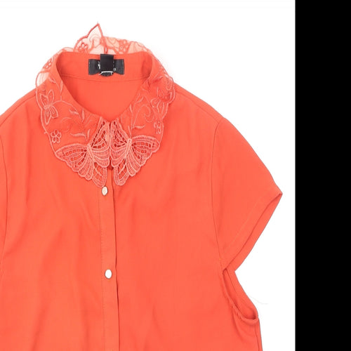 Cutie  Womens Orange  Polyester Basic Button-Up Size 10 Collared