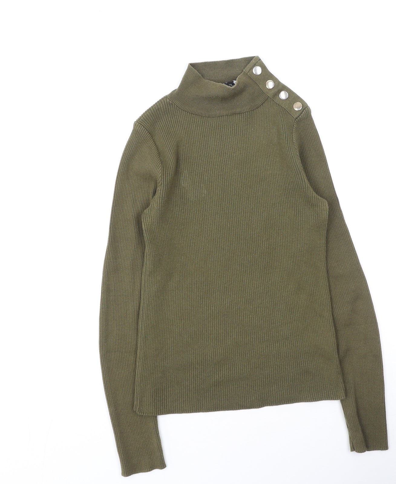 New Look Womens Green High Neck  Cotton Pullover Jumper Size 8