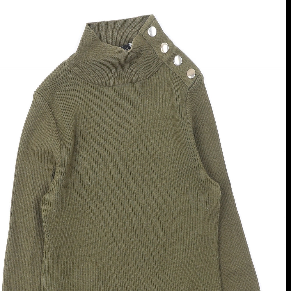 New Look Womens Green High Neck  Cotton Pullover Jumper Size 8