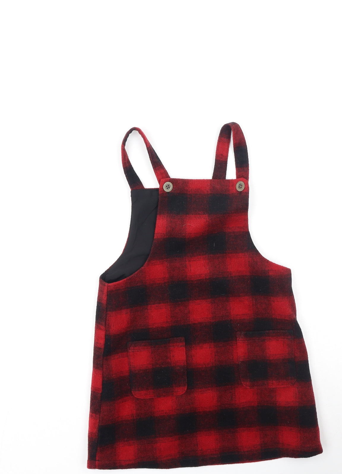 NEXT Girls Multicoloured Plaid Polyester Pinafore/Dungaree Dress  Size 5-6 Years  Square Neck