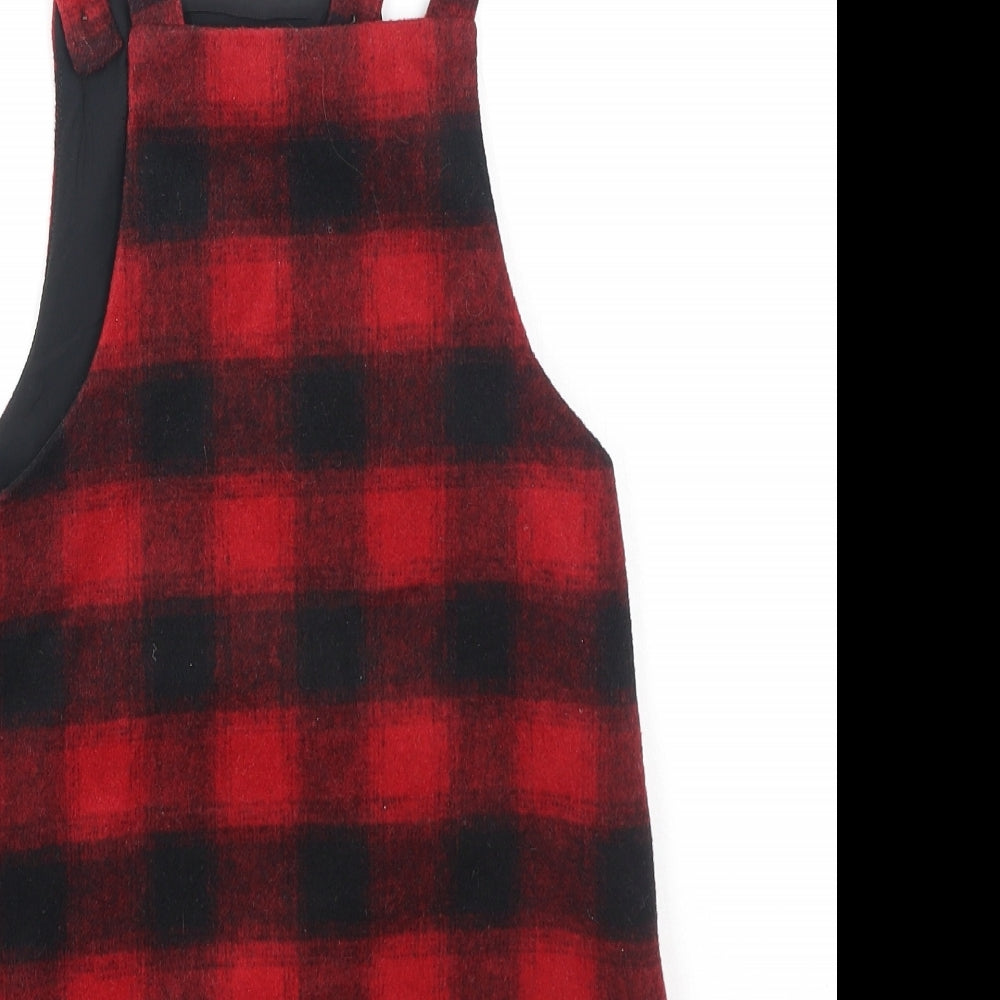 NEXT Girls Multicoloured Plaid Polyester Pinafore/Dungaree Dress  Size 5-6 Years  Square Neck