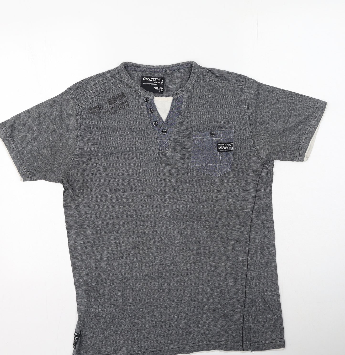 cws Mens Grey  Cotton  T-Shirt Size S V-Neck