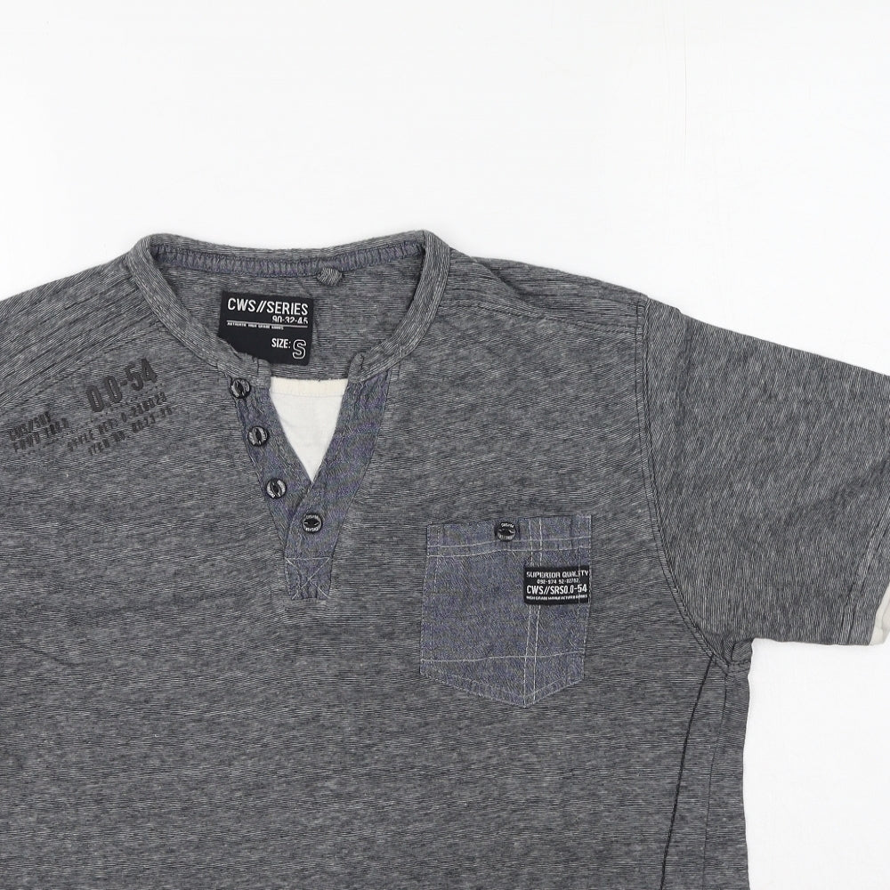 cws Mens Grey  Cotton  T-Shirt Size S V-Neck