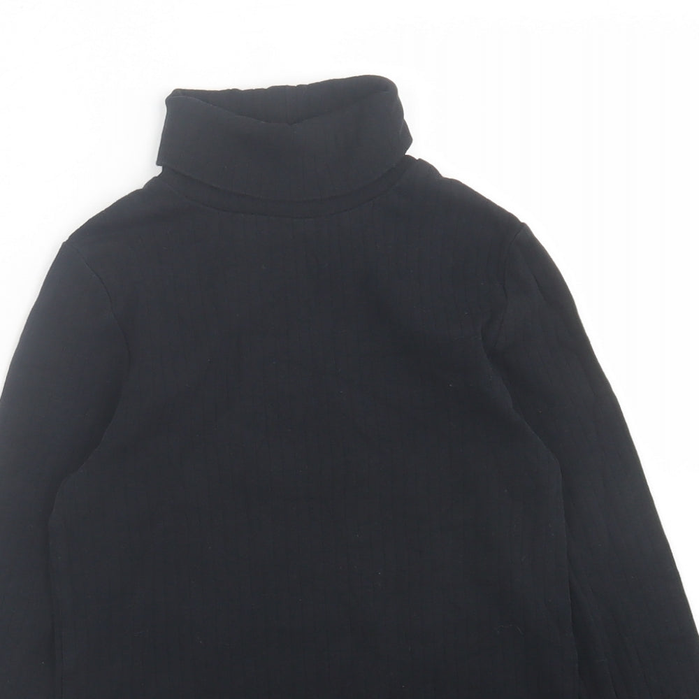 Marks and Spencer Girls Black  Cotton Basic Casual Size 9-10 Years Roll Neck Pullover