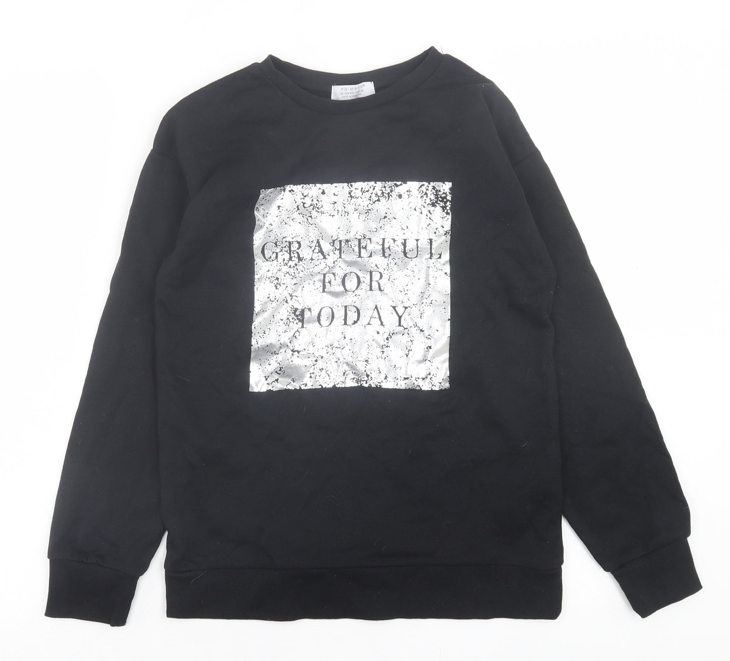 Primark Girls Black  Cotton Pullover Sweatshirt Size 12-13 Years  Pullover