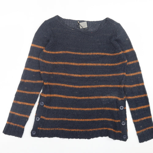 VERO MODA Womens Blue Crew Neck Striped Acrylic Pullover Jumper Size S