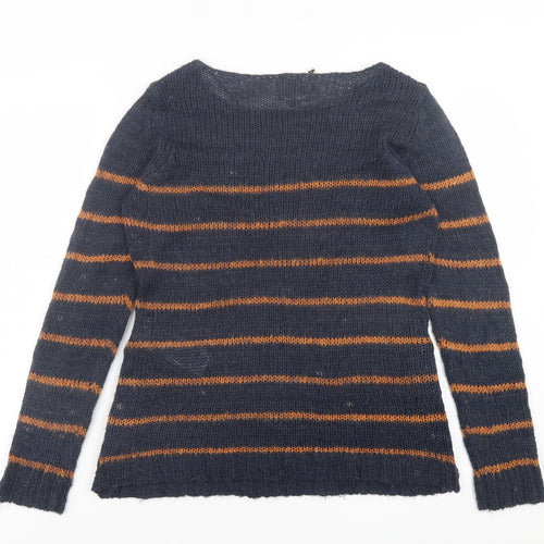 VERO MODA Womens Blue Crew Neck Striped Acrylic Pullover Jumper Size S