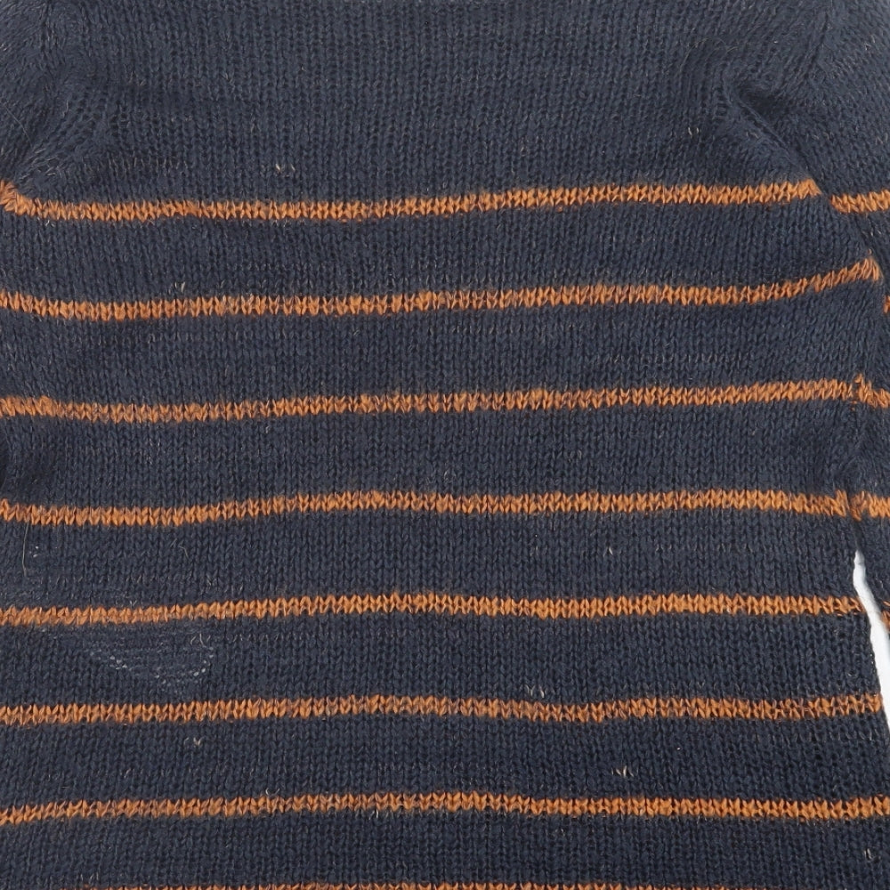 VERO MODA Womens Blue Crew Neck Striped Acrylic Pullover Jumper Size S