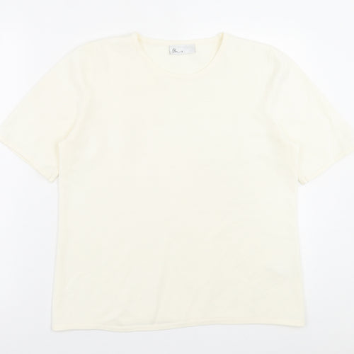 BHS Womens Ivory  Acrylic Basic T-Shirt Size 14 Crew Neck