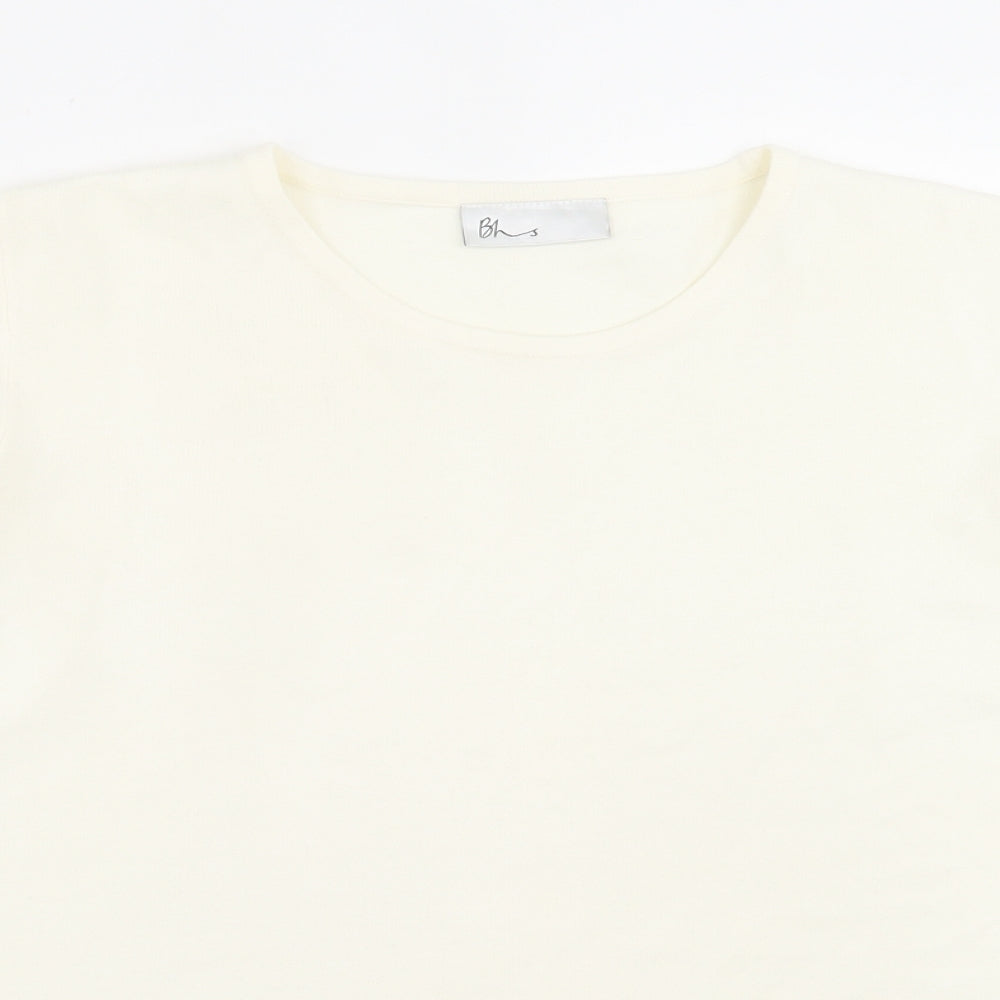 BHS Womens Ivory  Acrylic Basic T-Shirt Size 14 Crew Neck