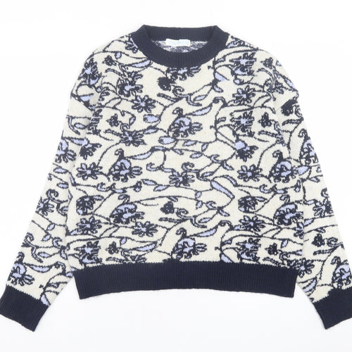 Primark Womens Blue Crew Neck Geometric Acrylic Pullover Jumper Size M