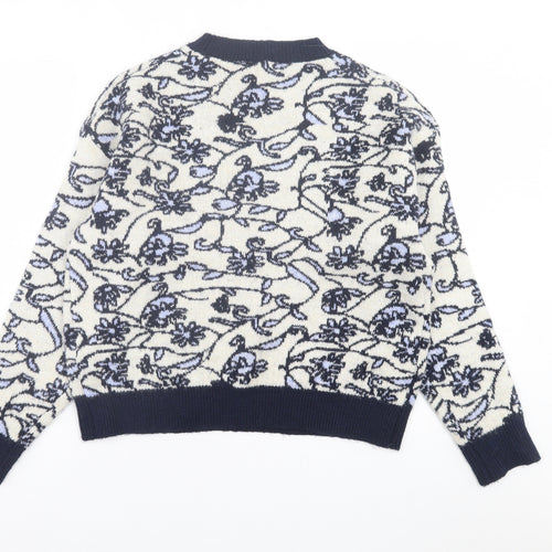 Primark Womens Blue Crew Neck Geometric Acrylic Pullover Jumper Size M