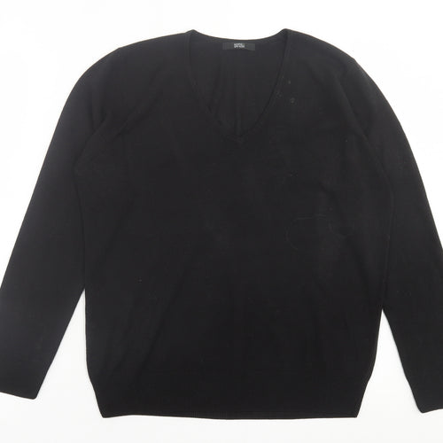 Marks and Spencer Womens Black V-Neck  Acrylic Pullover Jumper Size 12