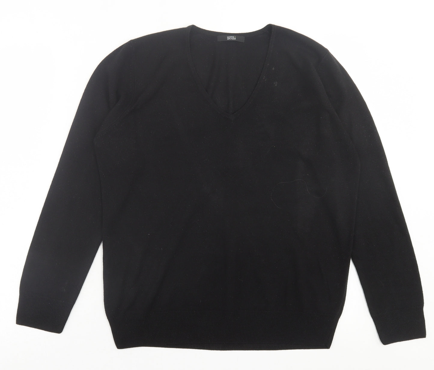 Marks and Spencer Womens Black V-Neck  Acrylic Pullover Jumper Size 12