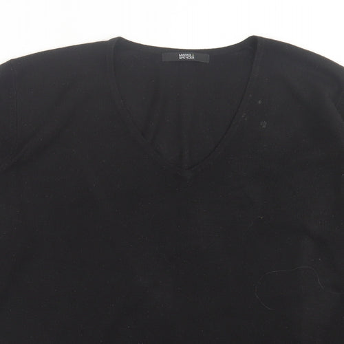 Marks and Spencer Womens Black V-Neck  Acrylic Pullover Jumper Size 12