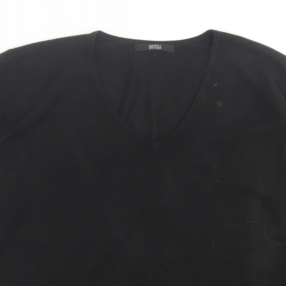 Marks and Spencer Womens Black V-Neck  Acrylic Pullover Jumper Size 12