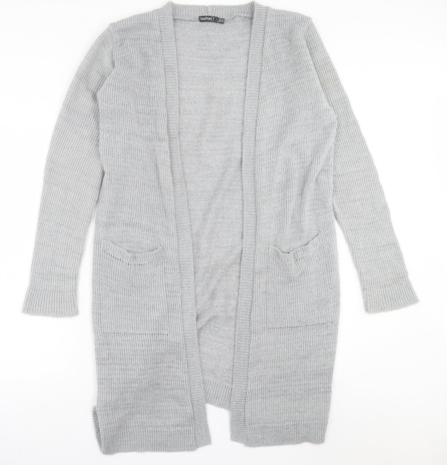 Boohoo Womens Grey V-Neck  Acrylic Cardigan Jumper Size 14