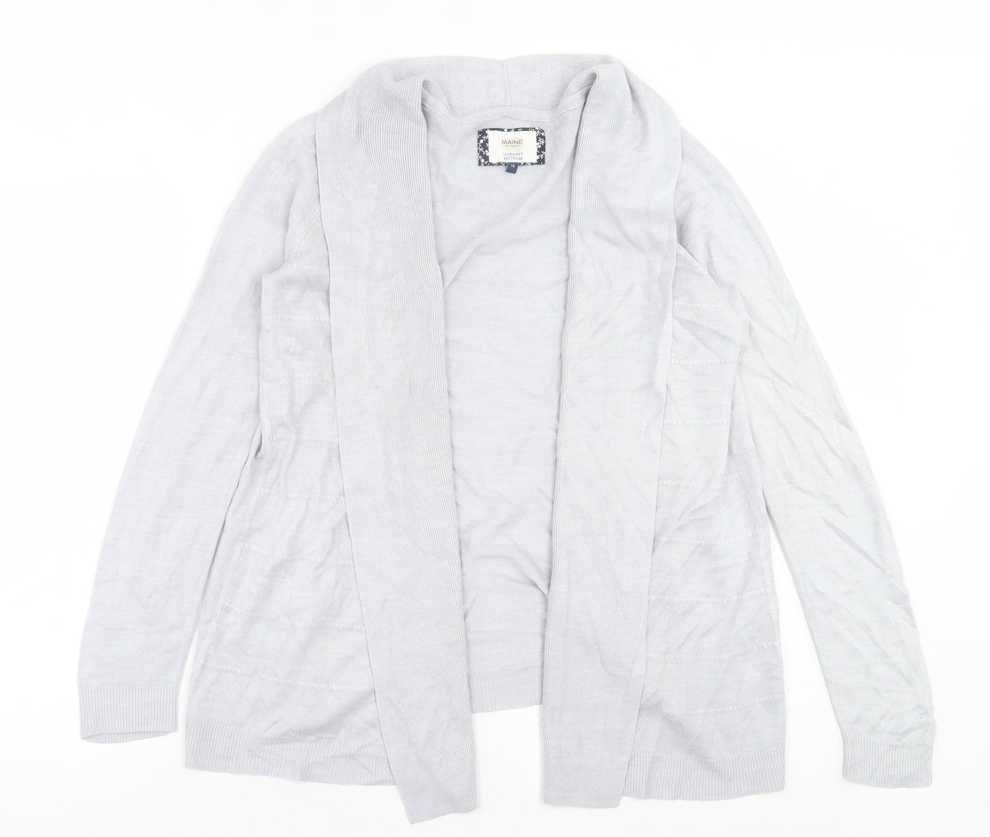 Maine Womens Grey V-Neck  Cotton Cardigan Jumper Size 14