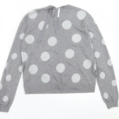 oai Womens Grey Crew Neck Polka Dot Viscose Pullover Jumper Size M