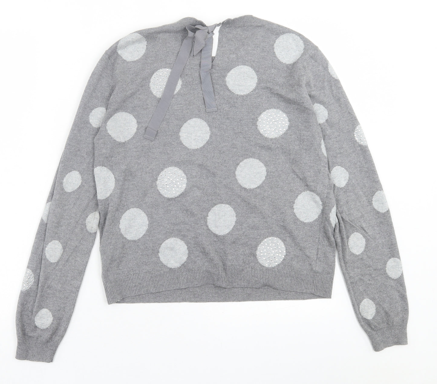oai Womens Grey Crew Neck Polka Dot Viscose Pullover Jumper Size M