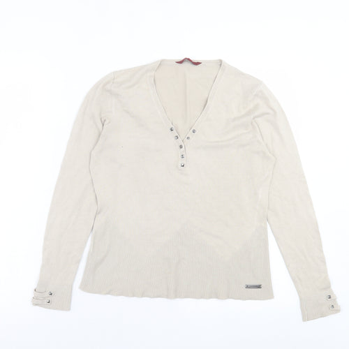 John Richmond Womens Ivory V-Neck  Viscose Pullover Jumper Size 12