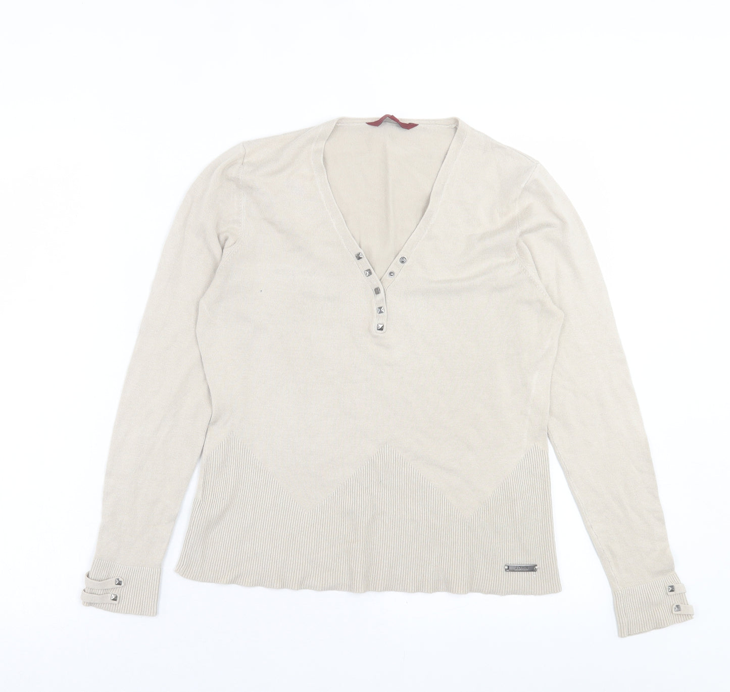 John Richmond Womens Ivory V-Neck  Viscose Pullover Jumper Size 12