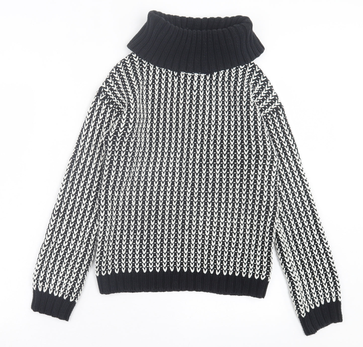 Evans Womens Black Roll Neck Geometric Acrylic Pullover Jumper Size 8