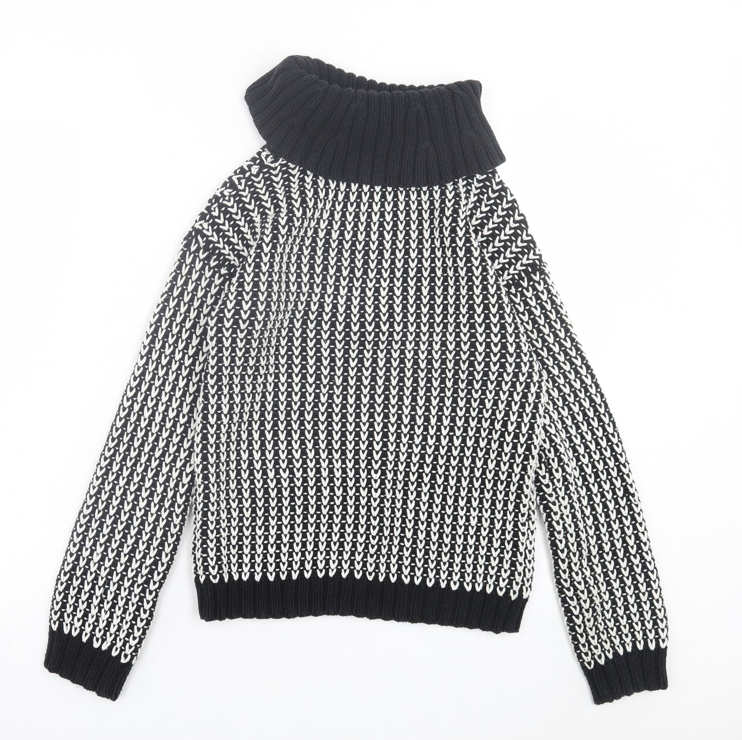 Evans Womens Black Roll Neck Geometric Acrylic Pullover Jumper Size 8