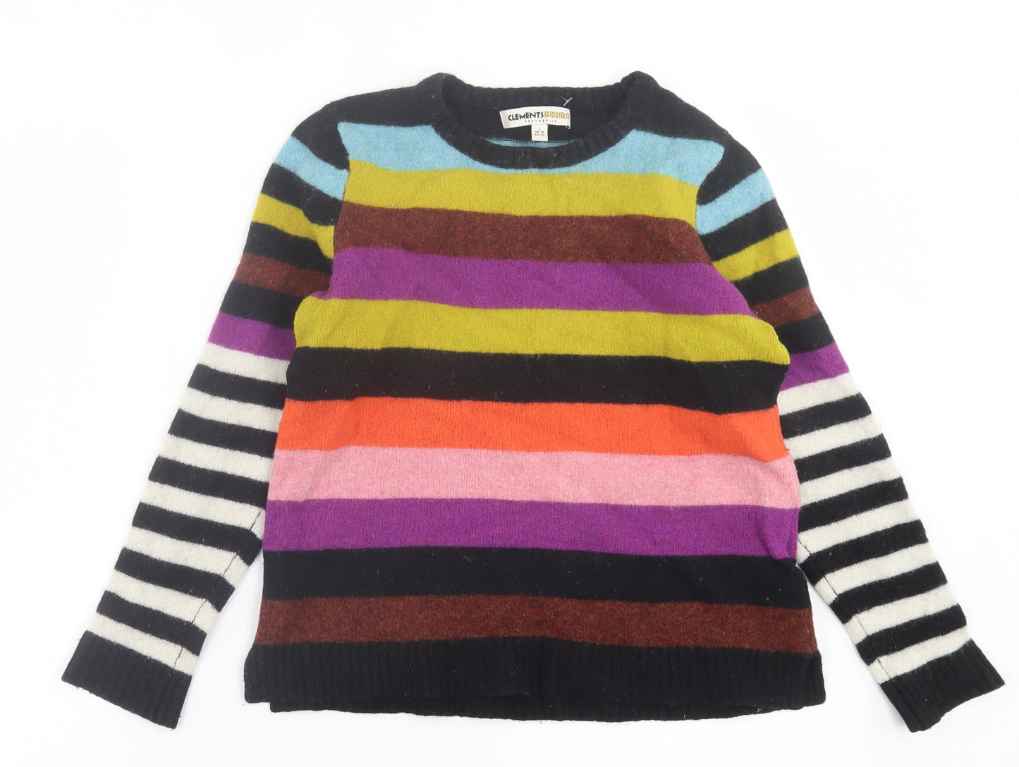 Clements Ribeiro Womens Multicoloured Crew Neck Striped Wool Pullover Jumper Size 14