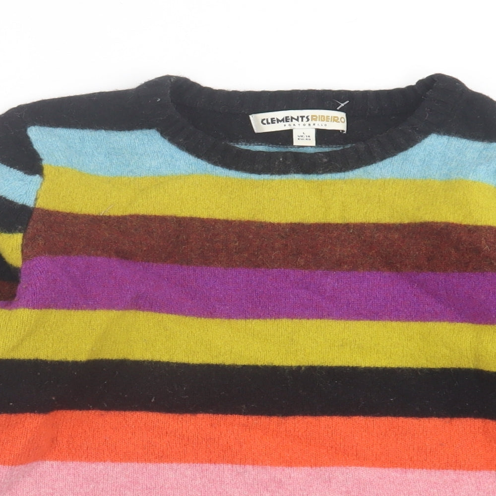 Clements Ribeiro Womens Multicoloured Crew Neck Striped Wool Pullover Jumper Size 14