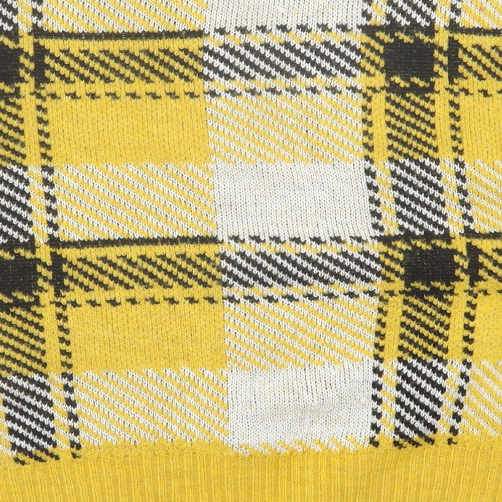 New Look Womens Yellow Crew Neck Plaid Acrylic Pullover Jumper Size M