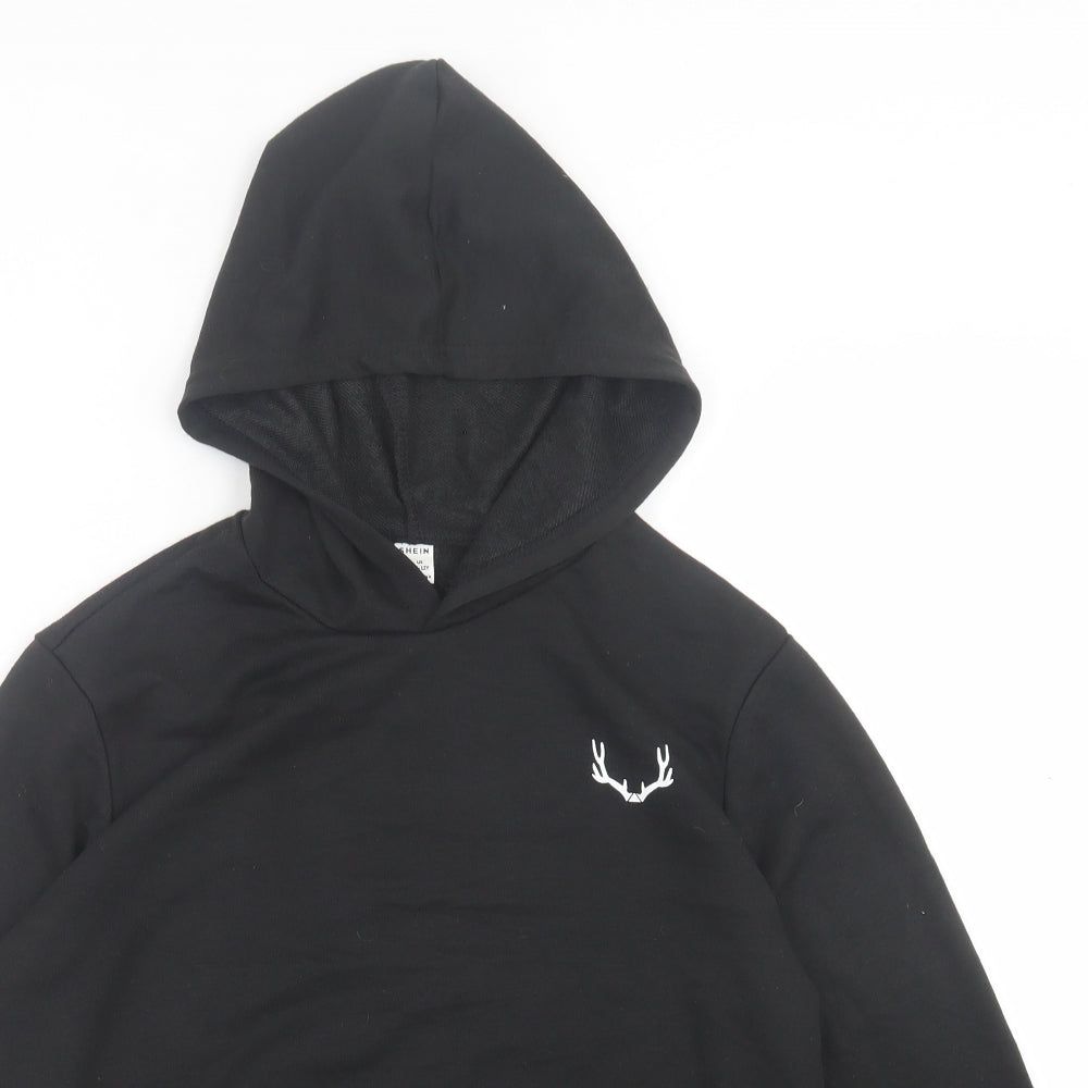 SheIn Boys Black  Cotton Pullover Hoodie Size 11-12 Years  Pullover