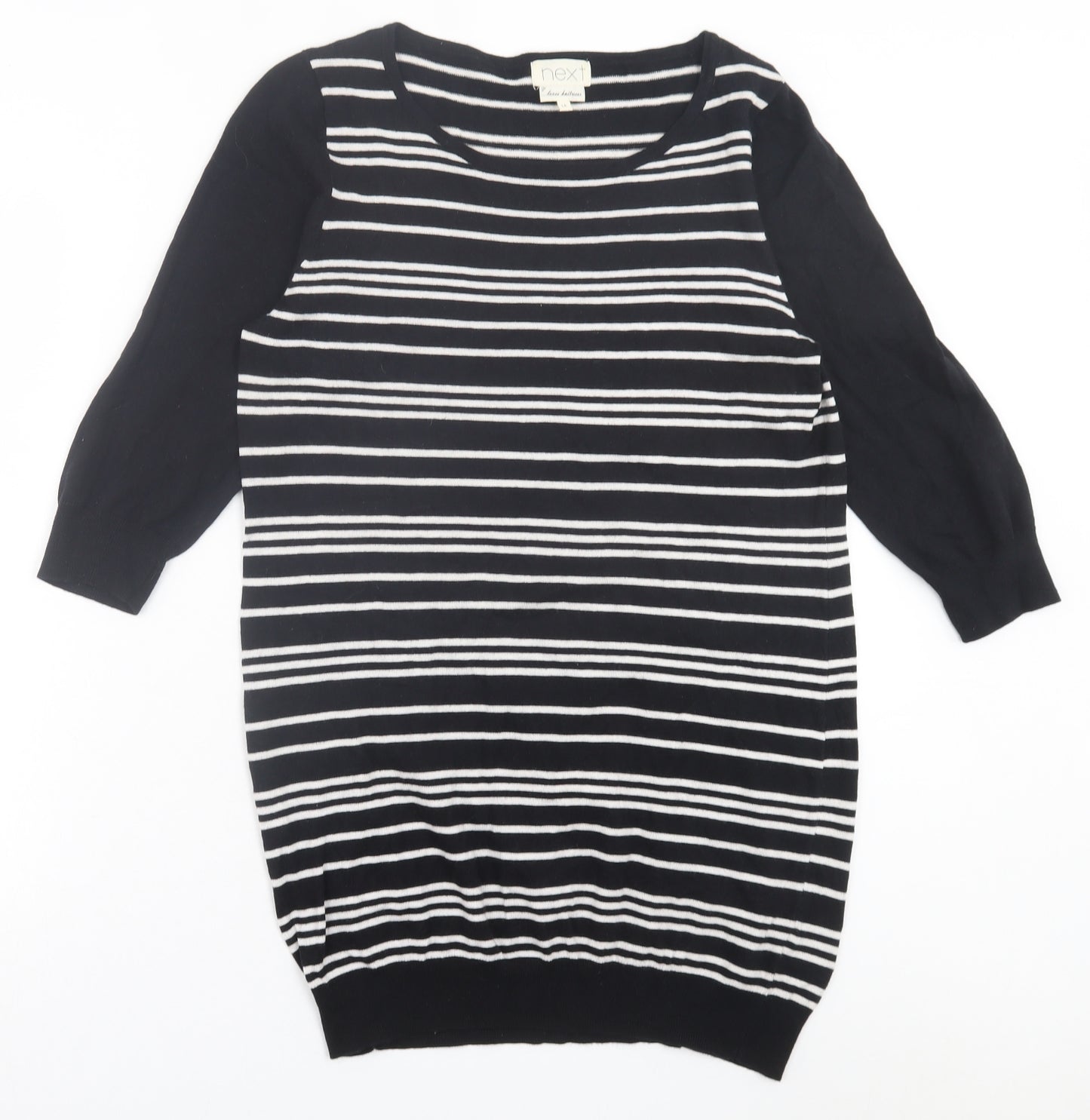 NEXT Womens Black Striped Cotton A-Line  Size 14  Crew Neck Pullover