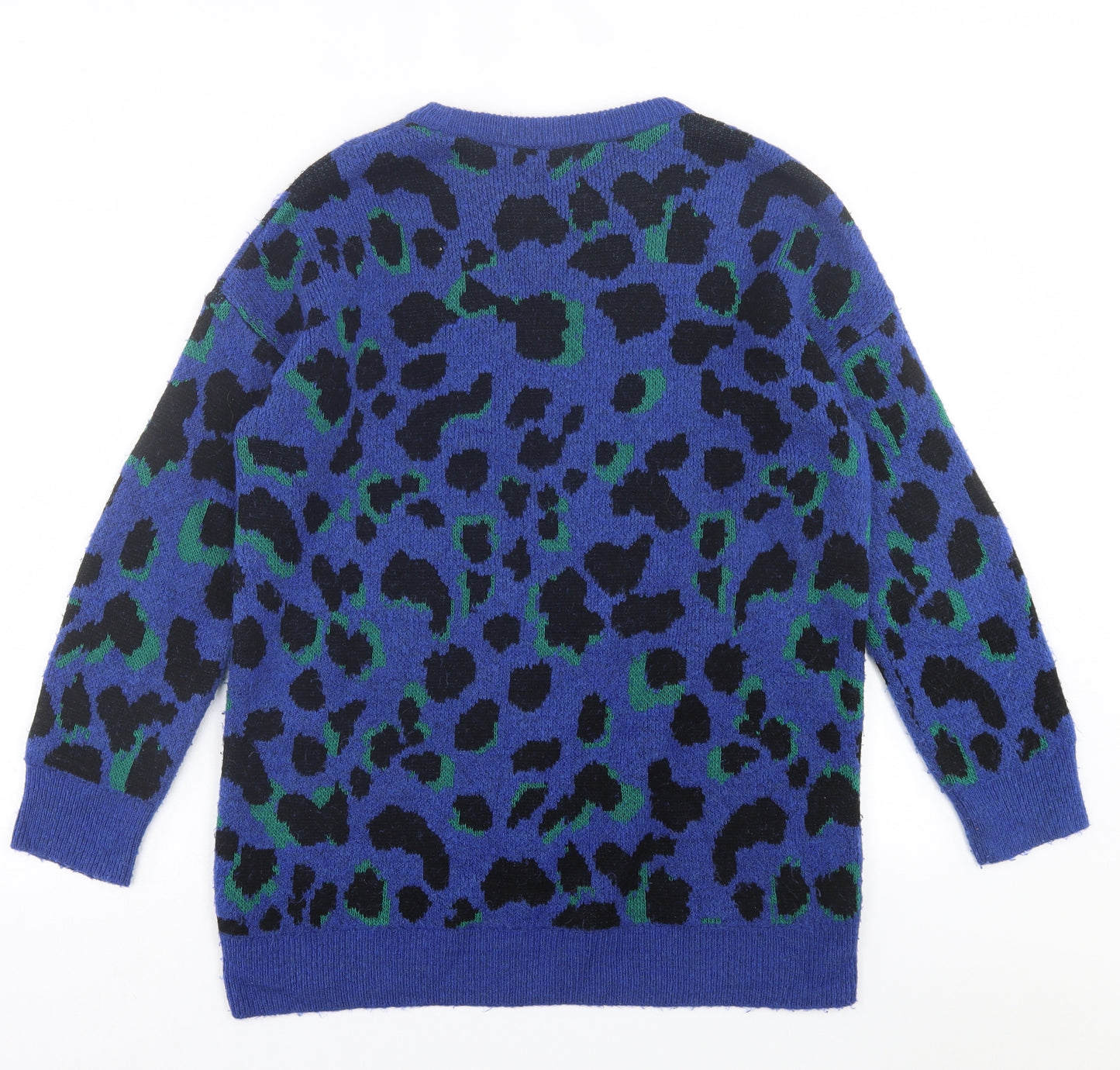 TU Womens Blue Crew Neck Animal Print Acrylic Pullover Jumper Size 14