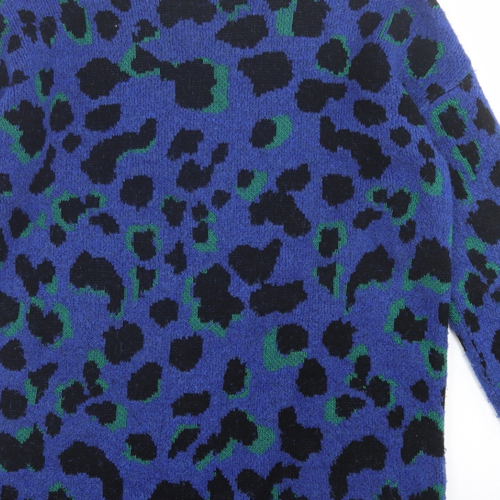 TU Womens Blue Crew Neck Animal Print Acrylic Pullover Jumper Size 14