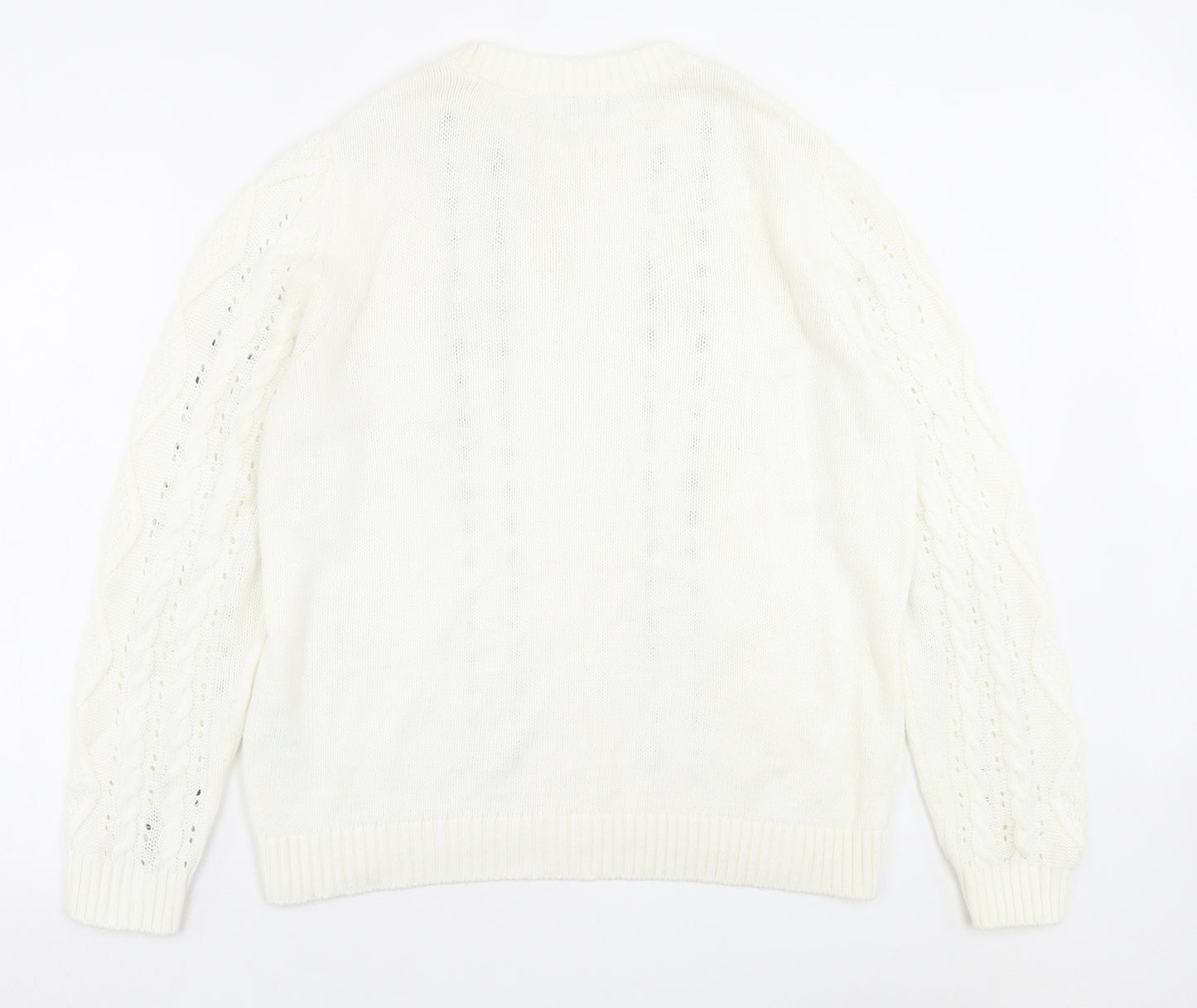Papaya Womens White Crew Neck Geometric Acrylic Pullover Jumper Size M