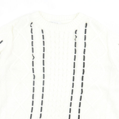 Papaya Womens White Crew Neck Geometric Acrylic Pullover Jumper Size M