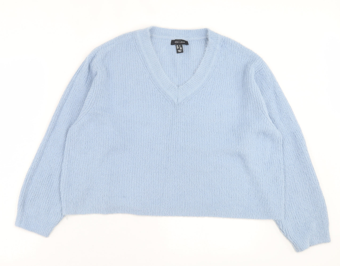 New Look Womens Blue V-Neck  Nylon Pullover Jumper Size S