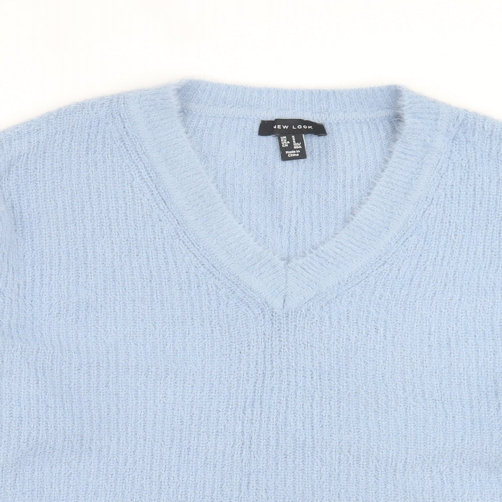 New Look Womens Blue V-Neck  Nylon Pullover Jumper Size S