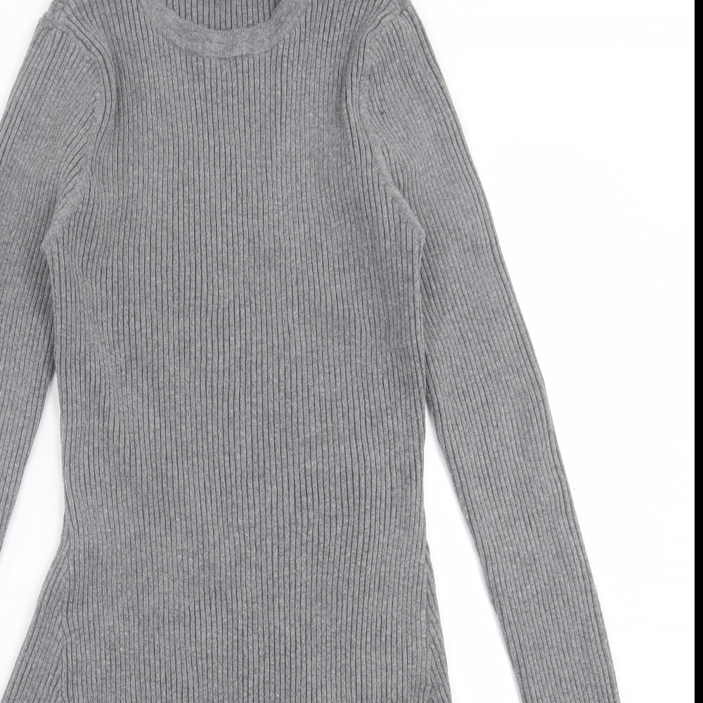 Primark Womens Grey  Viscose Jumper Dress  Size L  Crew Neck Pullover