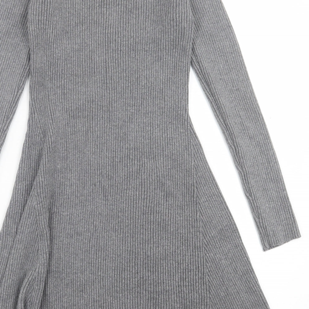 Primark Womens Grey  Viscose Jumper Dress  Size L  Crew Neck Pullover