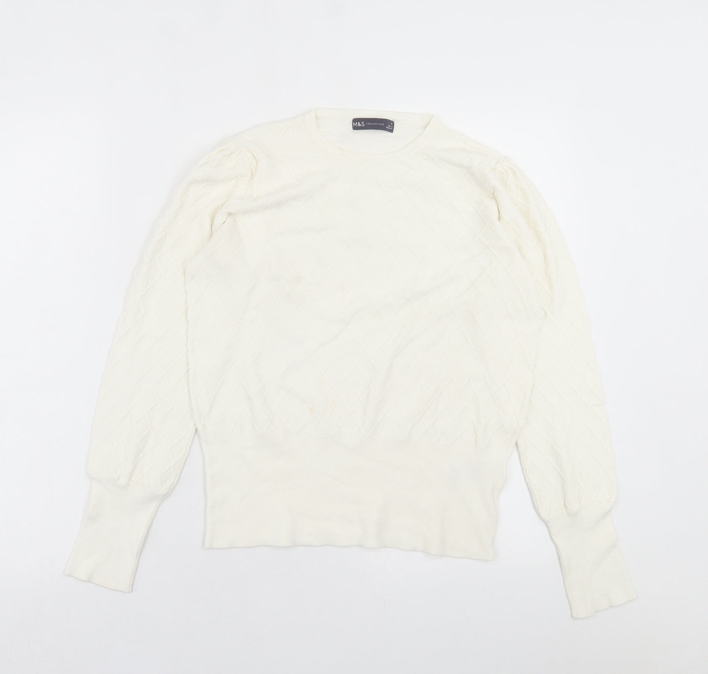 Marks and Spencer Womens Ivory Crew Neck Argyle/Diamond Viscose Pullover Jumper Size 12