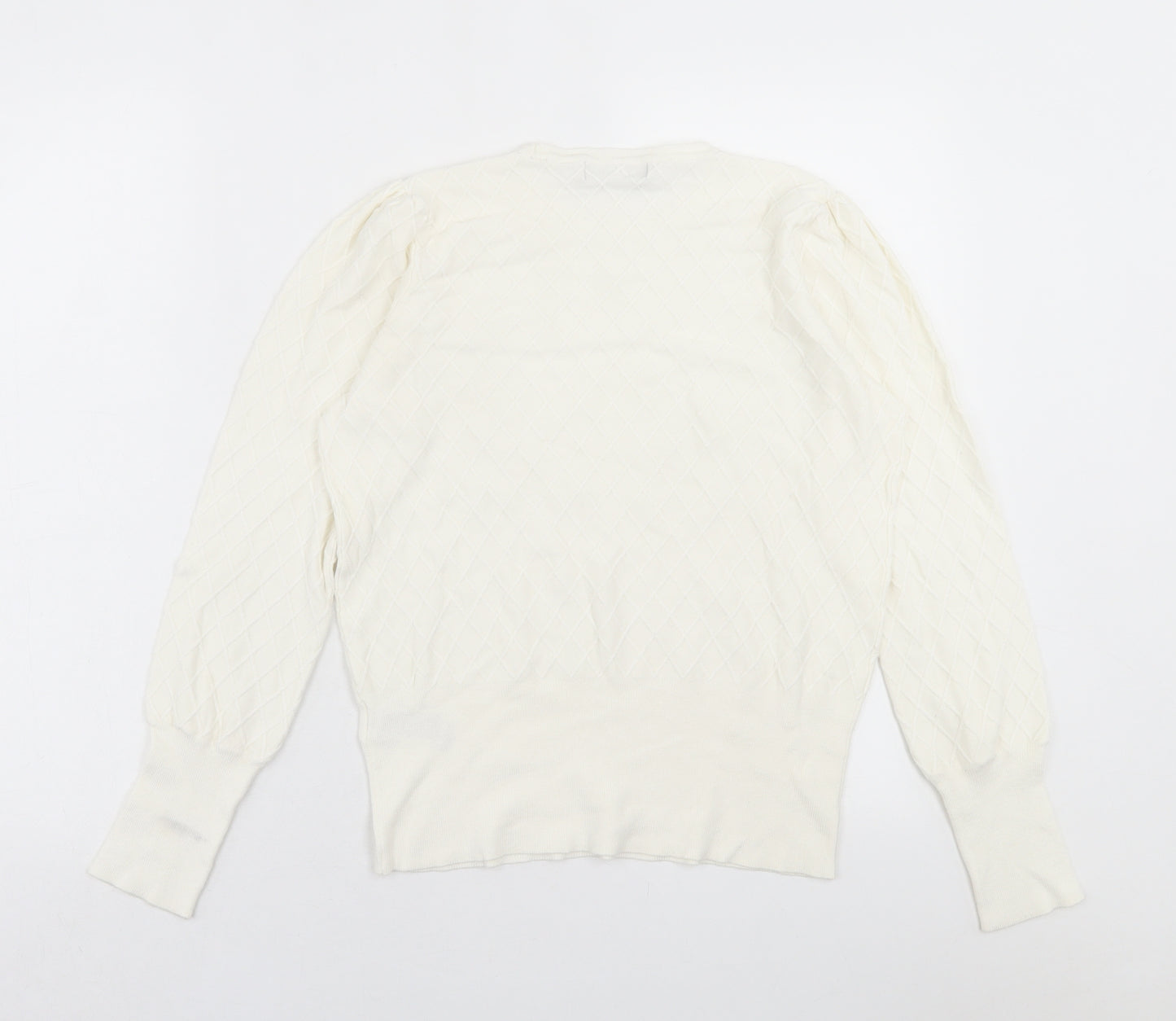 Marks and Spencer Womens Ivory Crew Neck Argyle/Diamond Viscose Pullover Jumper Size 12
