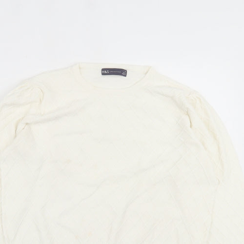 Marks and Spencer Womens Ivory Crew Neck Argyle/Diamond Viscose Pullover Jumper Size 12