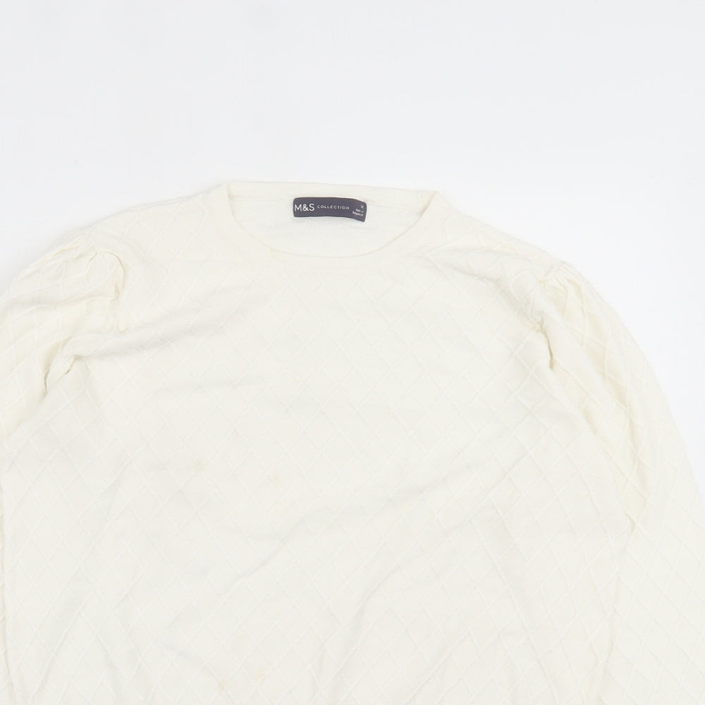 Marks and Spencer Womens Ivory Crew Neck Argyle/Diamond Viscose Pullover Jumper Size 12
