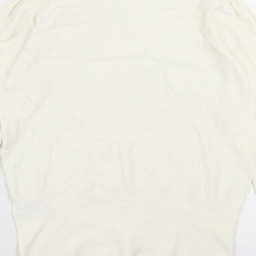 Marks and Spencer Womens Ivory Crew Neck Argyle/Diamond Viscose Pullover Jumper Size 12