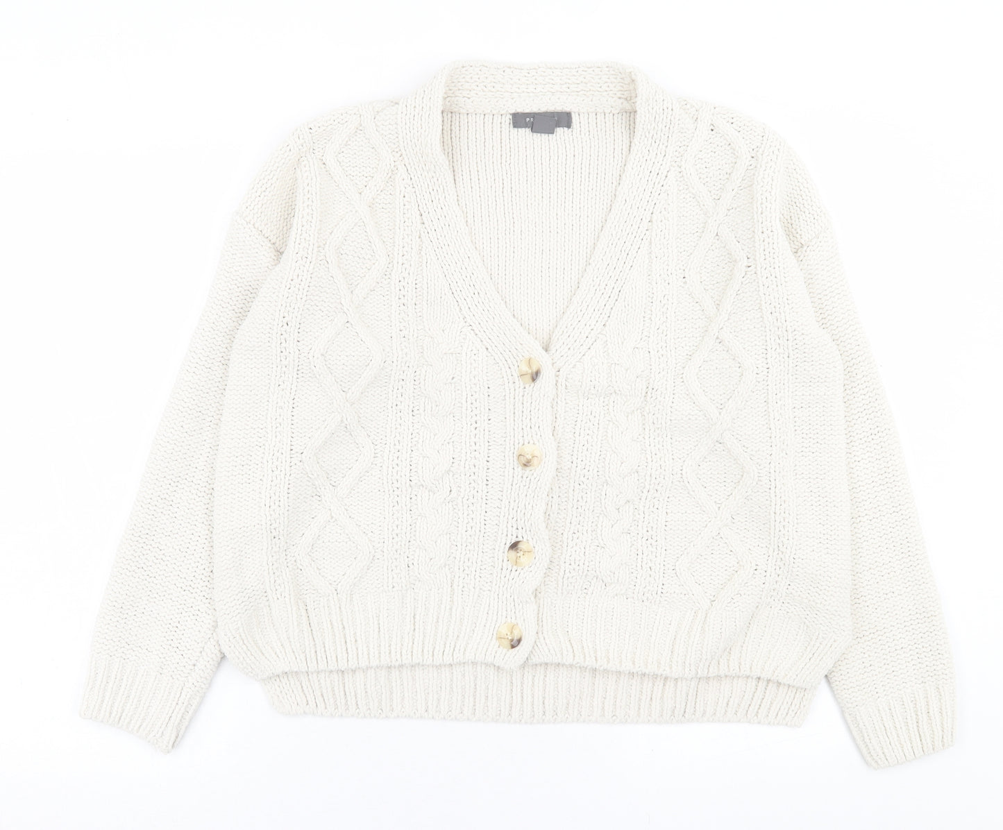 Primark Womens Ivory V-Neck  Polyester Cardigan Jumper Size L