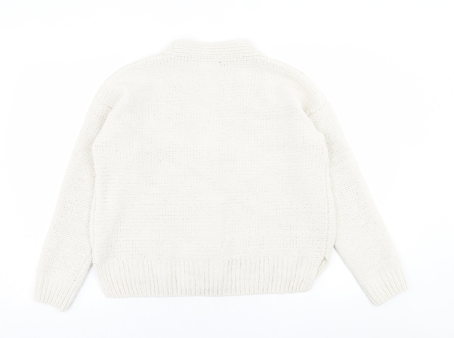 Primark Womens Ivory V-Neck  Polyester Cardigan Jumper Size L