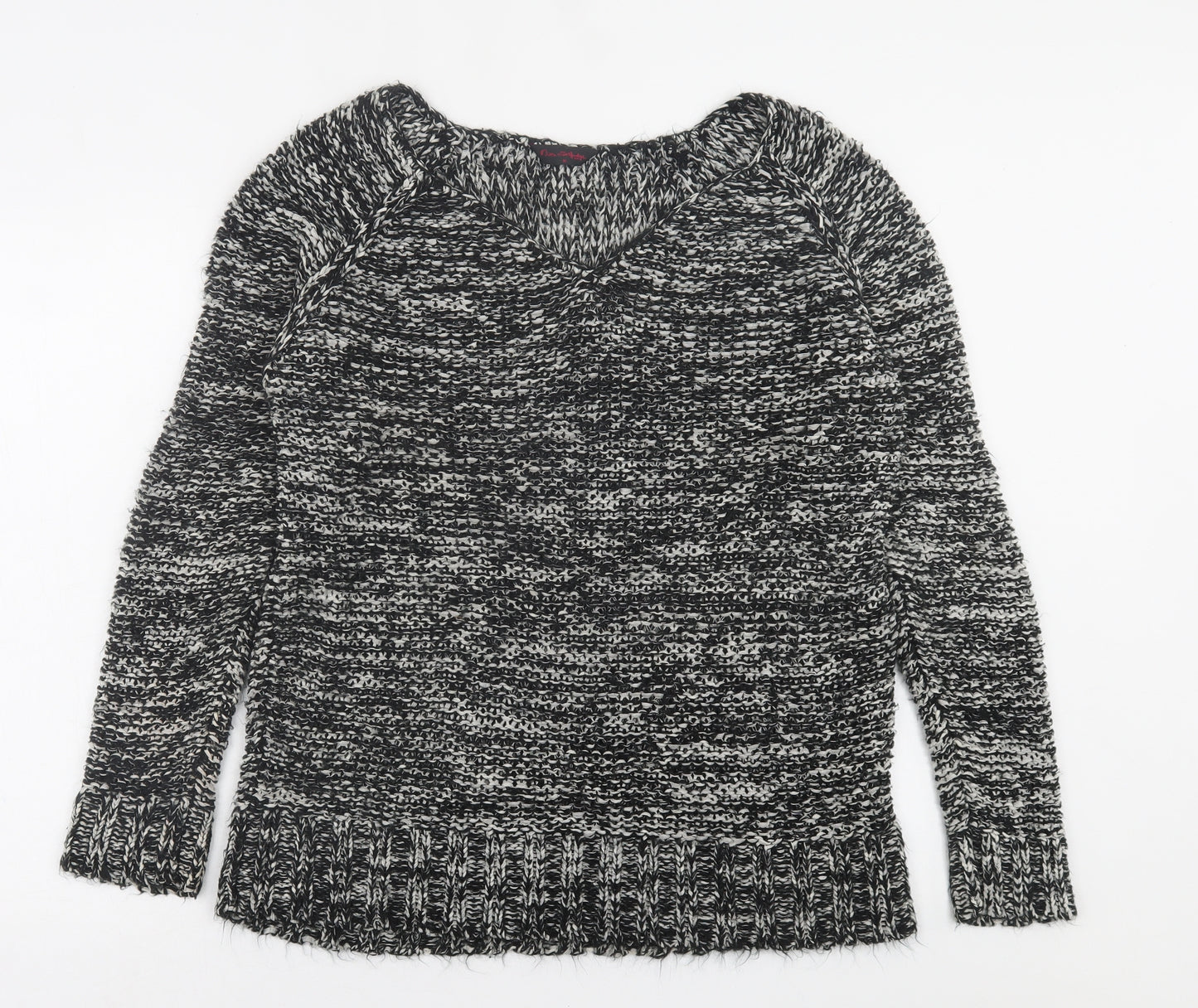 Miss Selfridge Womens Black V-Neck  Acrylic Pullover Jumper Size 16