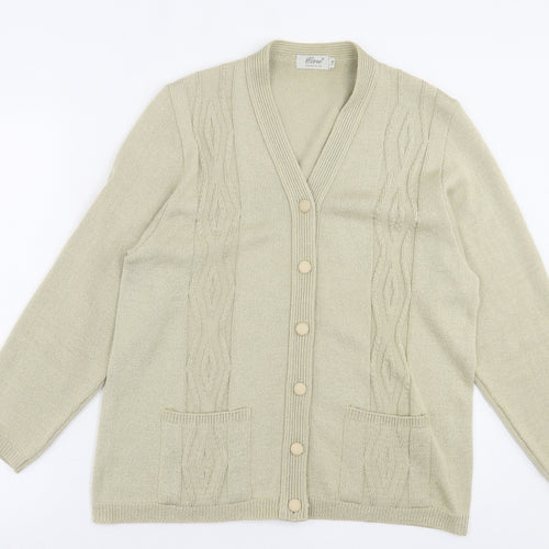prewron Womens Beige V-Neck  Acrylic Cardigan Jumper Size M